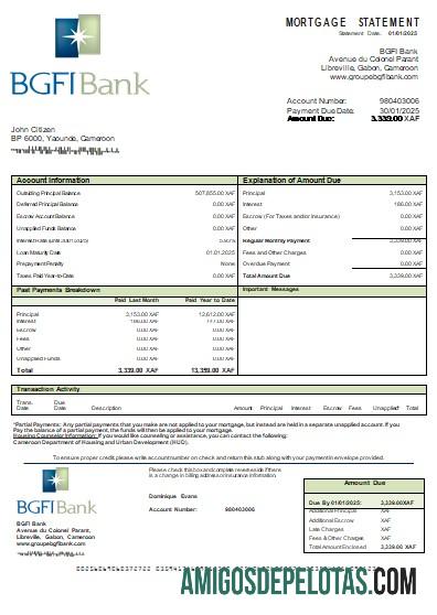 Declaração de hipoteca bancária BGFI dos Camarões baixar para verificação